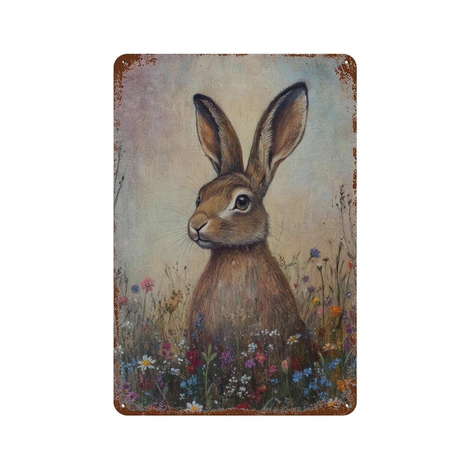 xiaoxiaoshen Twilight Hare Cottagecore Nature Woodland Animal Wall Decor Art Metal Tin Poster Modern Home Decor Art Home Bar Shop Decorations Vintage Sign 30x20cm