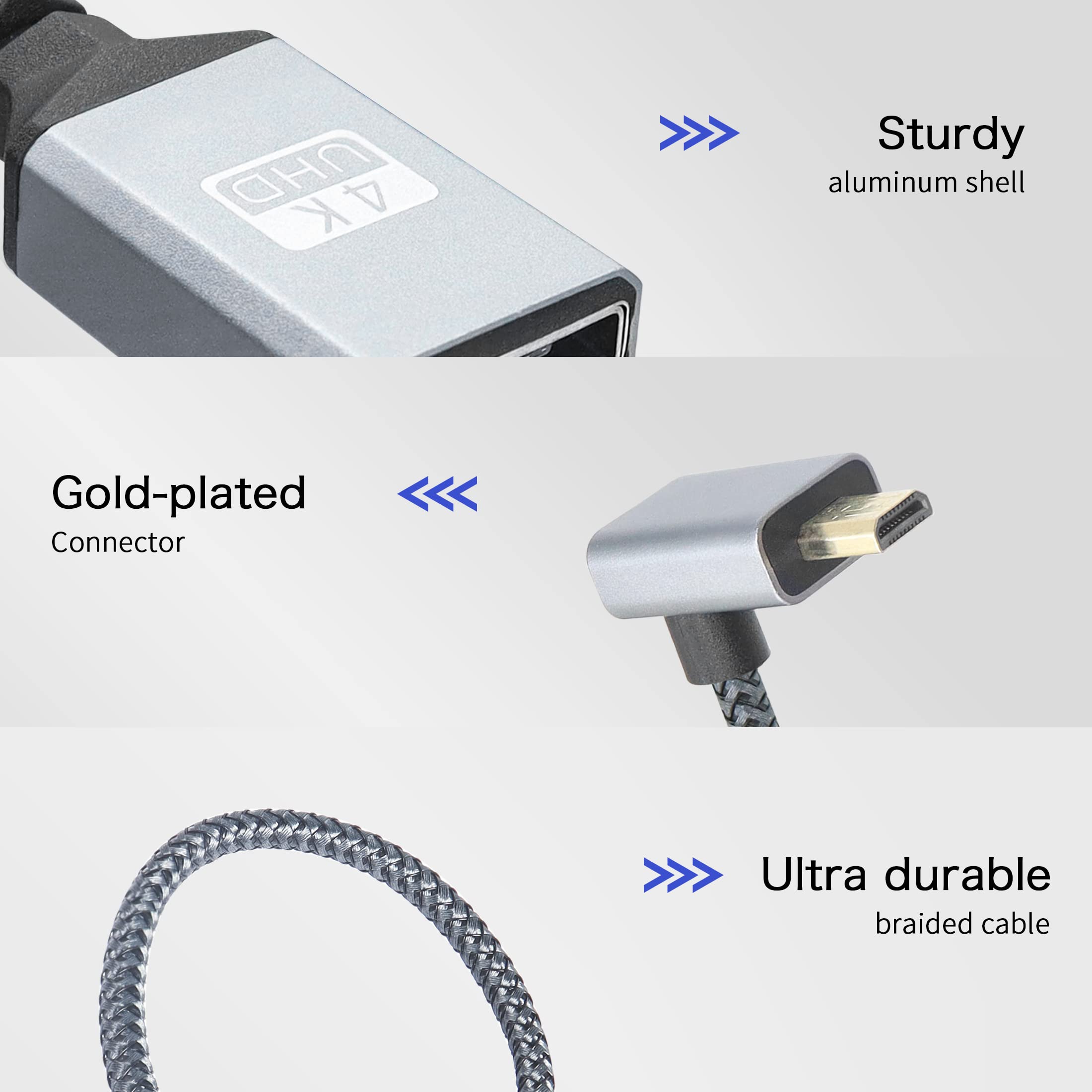 Cavo Micro HDMI a HDMI con Ethernet da 2m - 4K 30Hz - Cavo adattatore/convertitore durevole ad alta velocità Micro HDMI Tipo D a HDMI 1.4 - Monitor/TV/Display UHD HDMI - M/M