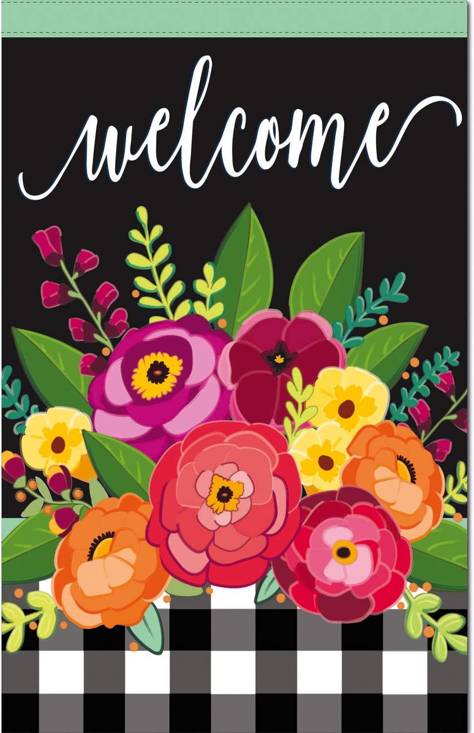 Evergreen Flag Floral Welcome Check House Linen Flag 28 x 44 Inch Double Sided Durable Outdoor Flag For Homes and Gardens