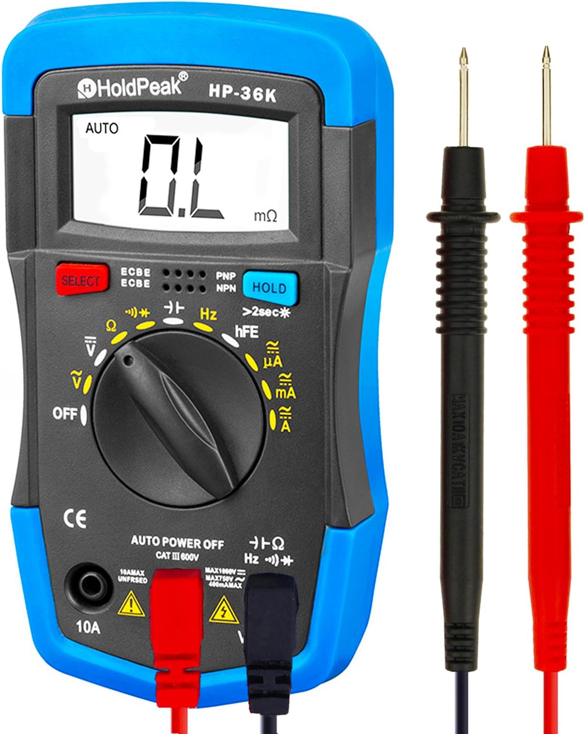 HOLDPEAK 36K Auto-Ranging Digital Multimeter Multi Tester, Blue