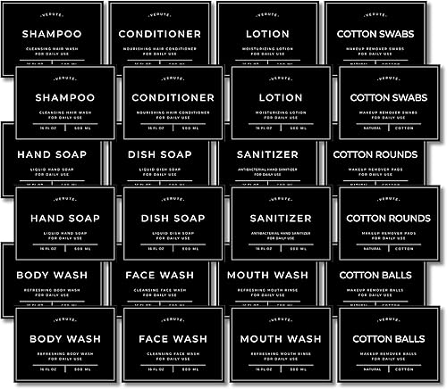 Miniatura 5 de Waterproof Labels for Amber Glass Soap Dispenser and Plastic Bottles 3.15"x2.35" Peel & Stick - Kitchen, Bathroom & Shower Set - 24 Pieces (Black)