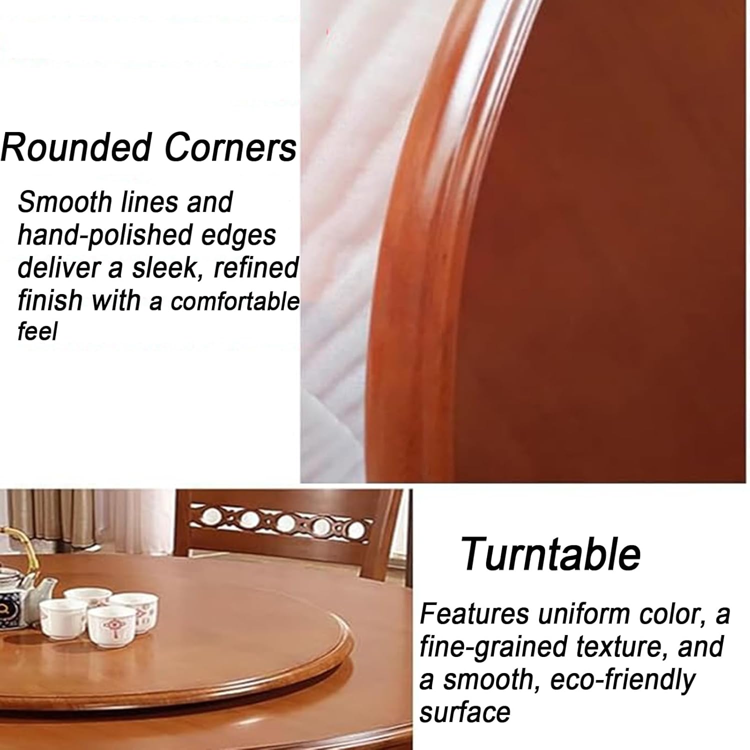 Large Lazy Susan Turntable, Wooden Round Tray Rotating for Dining Table Top Centerpiece Silent Smooth SpinBy Hand Kitchen Turntable Organizer, Easy to Clean (Black, 35.4 in)