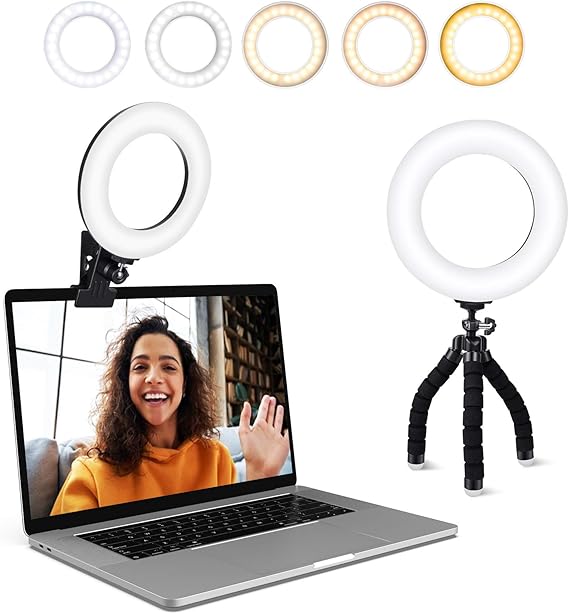 Video Conference Lighting Kit, Ring Light Clip on Laptop Monitor with 5 Dimmable Color & 5