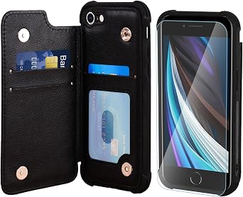 VANAVAGY Wallet Case for SE2/SE3/7/8 with Card Holder, Black