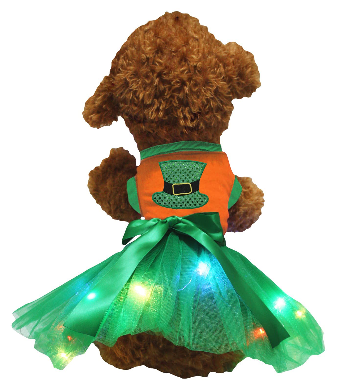 Robe à chapeau haut pour chien avec LED orange vert vêtement lumineux canin grand chien taille L