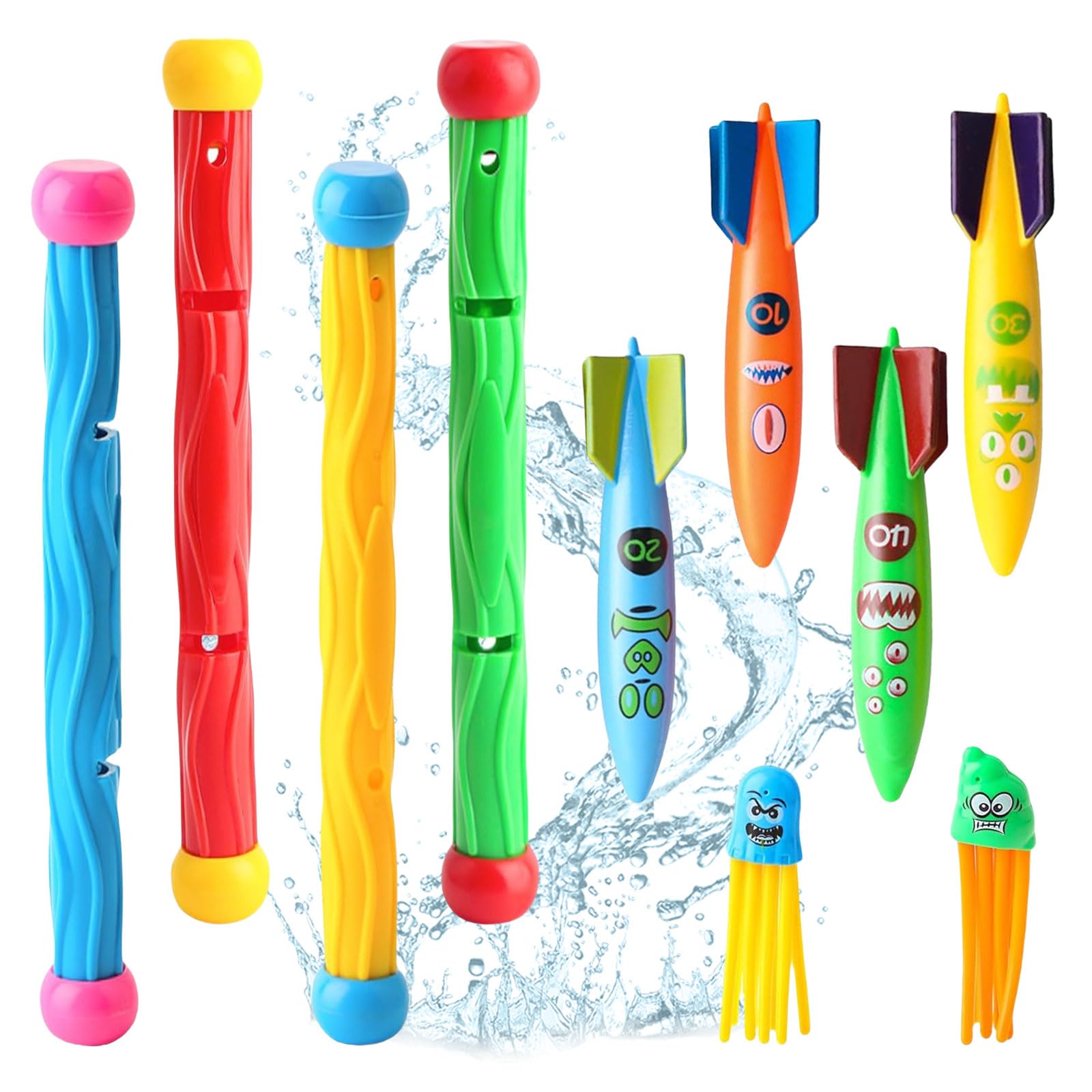 BelleVive 10 Piece Diving Rings Pool Toys for Adults, Diving Pool Toys, Octopus Water Toys for Toddlers, Summer Essentials, Underwater Swimming Throw Gifts