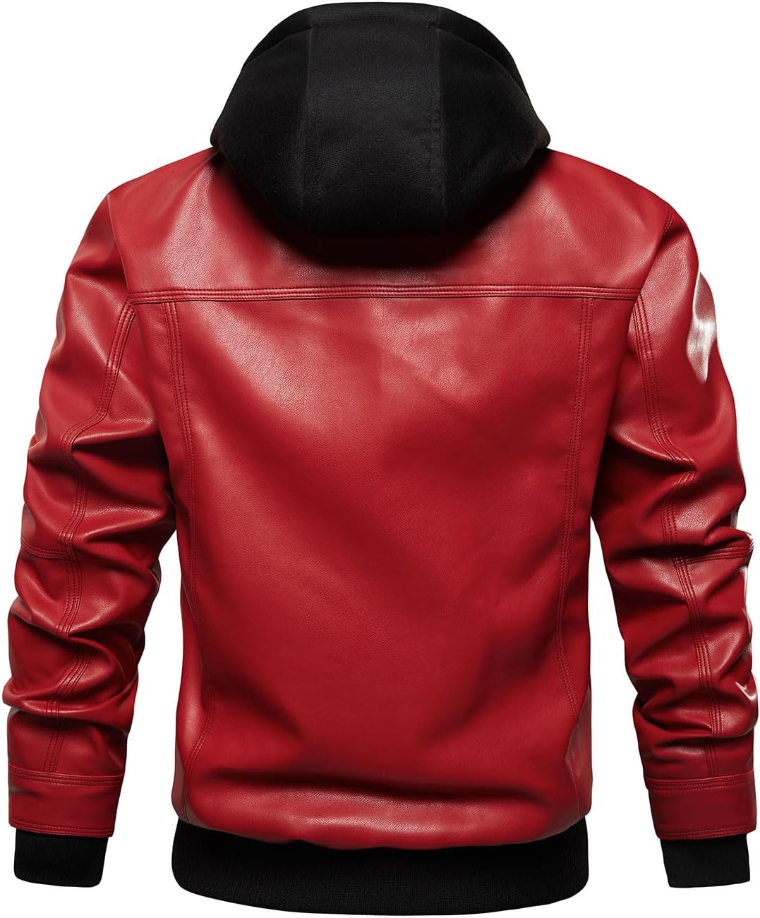 INVACHI Men's Leather Jacket Motorcycle Bomber Jacket Windproof PU Vintage Jacket with Removable Hood