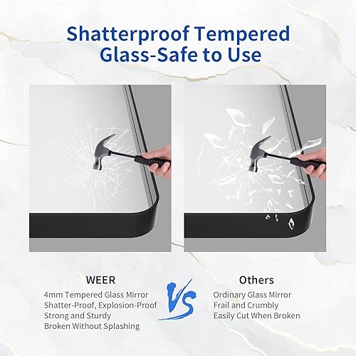 Miniatura 4 de WEER Espejo con marco negro para baño, espejo de tocador de baño negro mate de 40 x 32 pulgadas, espejo de pared rectangular con marco de metal