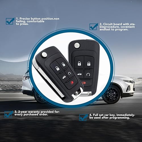 Miniatura 3 de Llavero de repuesto para Chevy Cruze Equinox Camaro Impala Malibu Sonic GMC Terrain Buick Regal Verano Encore Allure Lacrosse 2010-2021 con ID de