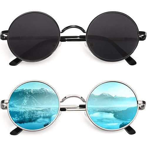 CGID Retro Round Polarized Sunglasses Mens Womens Circle Metal Hippie Shades UV400 Protection E01