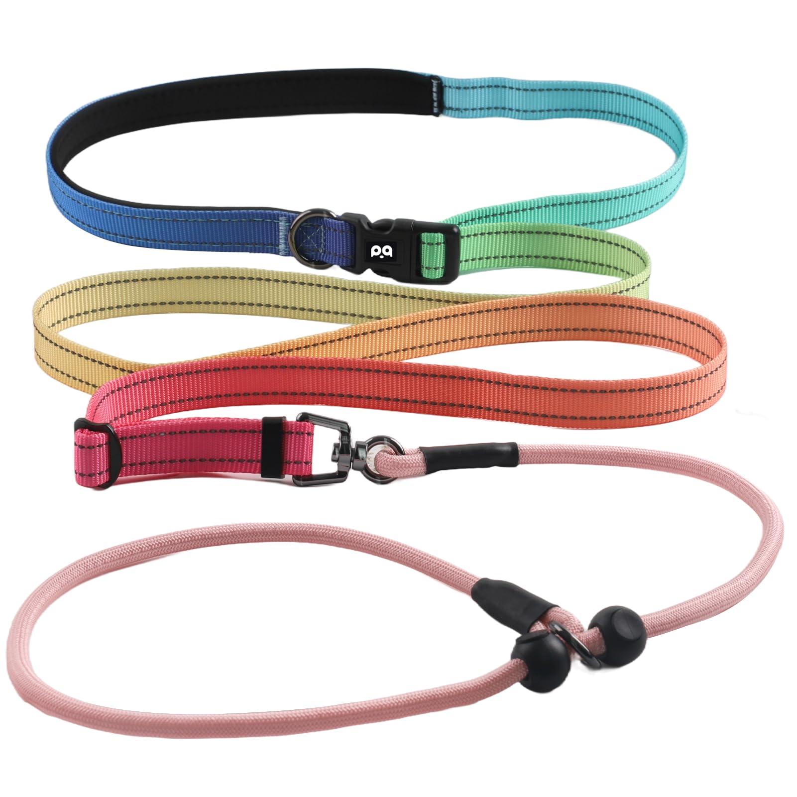 QQPETS Laisse réglable pour chien, mains libres, pour promener le chien, laisse de dressage réfléchissante avec pivot à 360° anti-nœuds, longueur de 1,2 à 2,1 m pour toutes les races