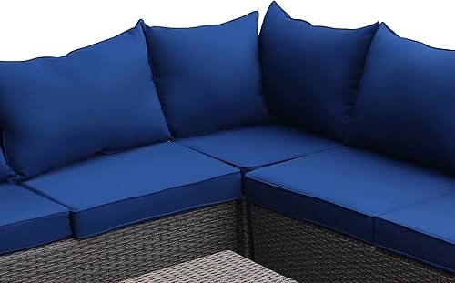 Miniatura 4 de Juego de muebles de patio para exteriores con mesa de centro cuadrada otomana, sofá modular de 4 piezas, mimbre de ratán marrón moderno con cojines