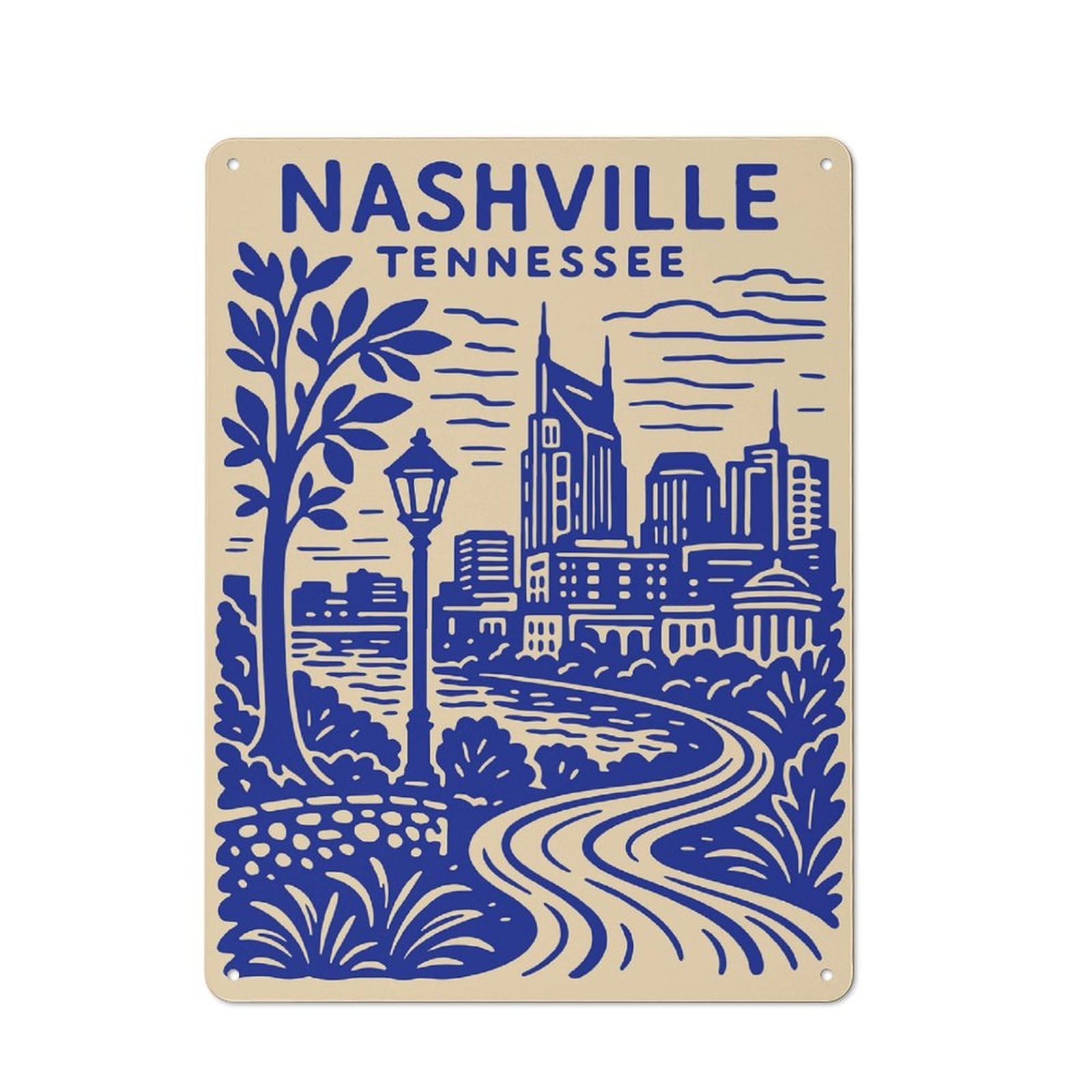Junmoney Style-22 Nashville Tennessee Skyline Art Retro Metal Wall Decor 40X30cm, Metal Sign For Bar, Kitchen, Garage Or Games Room