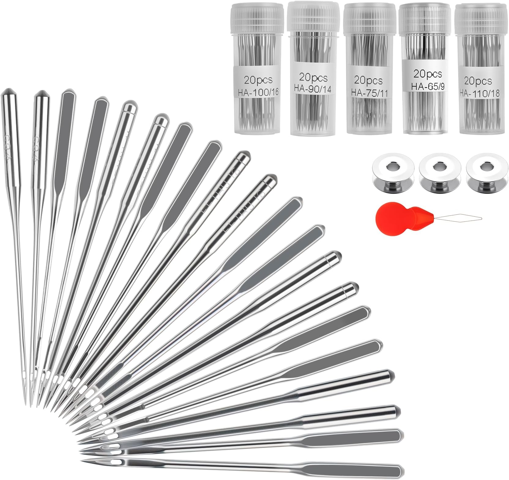- Universal Sewing Machine Needles, 100pcs Sewing Machine Needles, Sewing Needles for Singer, Brother, Janome and Sewing Machines, Needles Sizes HAX1 65/9, 75/11, 90/14, 100/16, 110/18