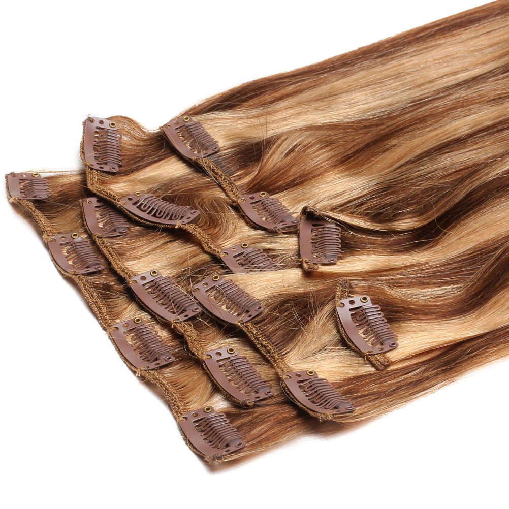Remy Human Hair Extensions Premium Clip in Top Grade Hair for Full Head 20inch (Burgundy)