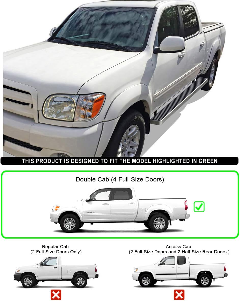 APS Running Boards (Nerf Bars Side Steps Step Bars) Compatible with Toyota Tundra 2004-2006 Double Cab (Silver 5in 304 Stainless Steel)