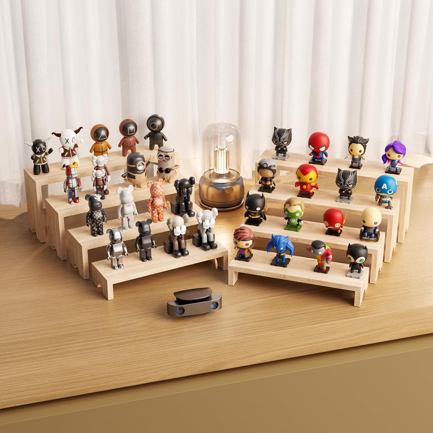 4 Tier Large Display Wooden Riser Stand 1 Set Decorative Rectangular Wood Racks 4 Pieces Stackable Perfume Organizer Cologne Stand Wood Dessert Table Display Set for Vendor Events (Wood color, 4PCS)