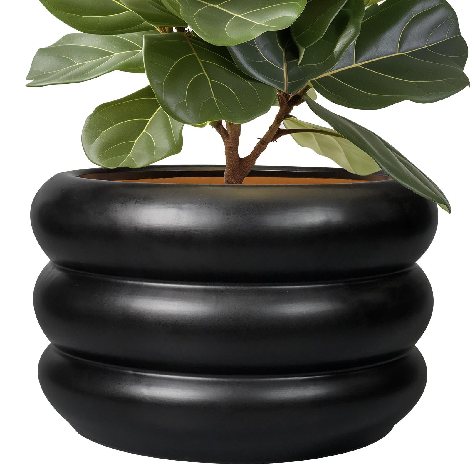 SQOWL Ceramic Flower Pot 13.5 Inch - Large Planter for Indoor Plants Outdoor Plant Pot with Drainage Hole Round Planter Mid-Century Flower Pot for Porch Living Room Decor Black