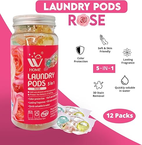 Miniatura 4 de WBM Home Cápsulas de lavandería 5 en 1, total de 24 unidades, alta eficiencia (HE), ultra concentrado con potente tecnología de levantador de