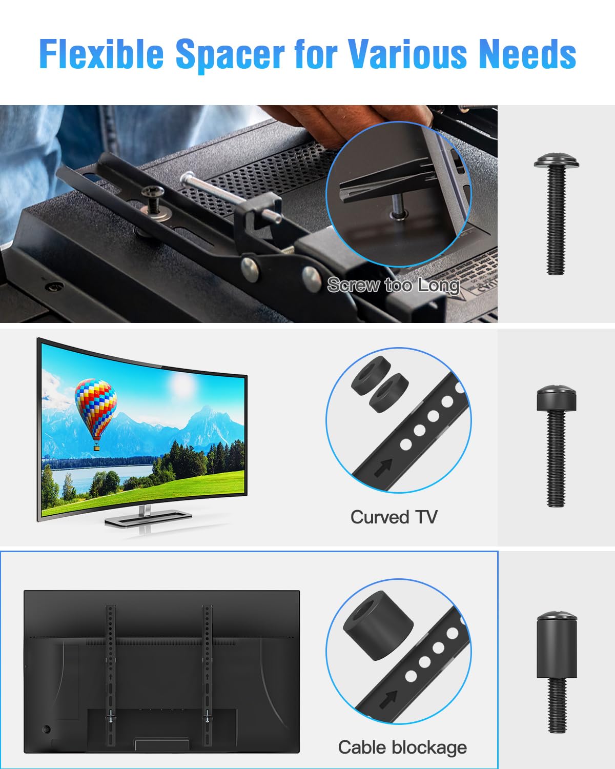 ELIVED Universal TV Mounting Hardware Kit Set with Box, Includes M4 M5 M6 M8 Screws, Washers, Spacers, Replacement Screws for TV VESA Mounting, Fit Most Flat/Curved TV/Monitor up to 80 Inch