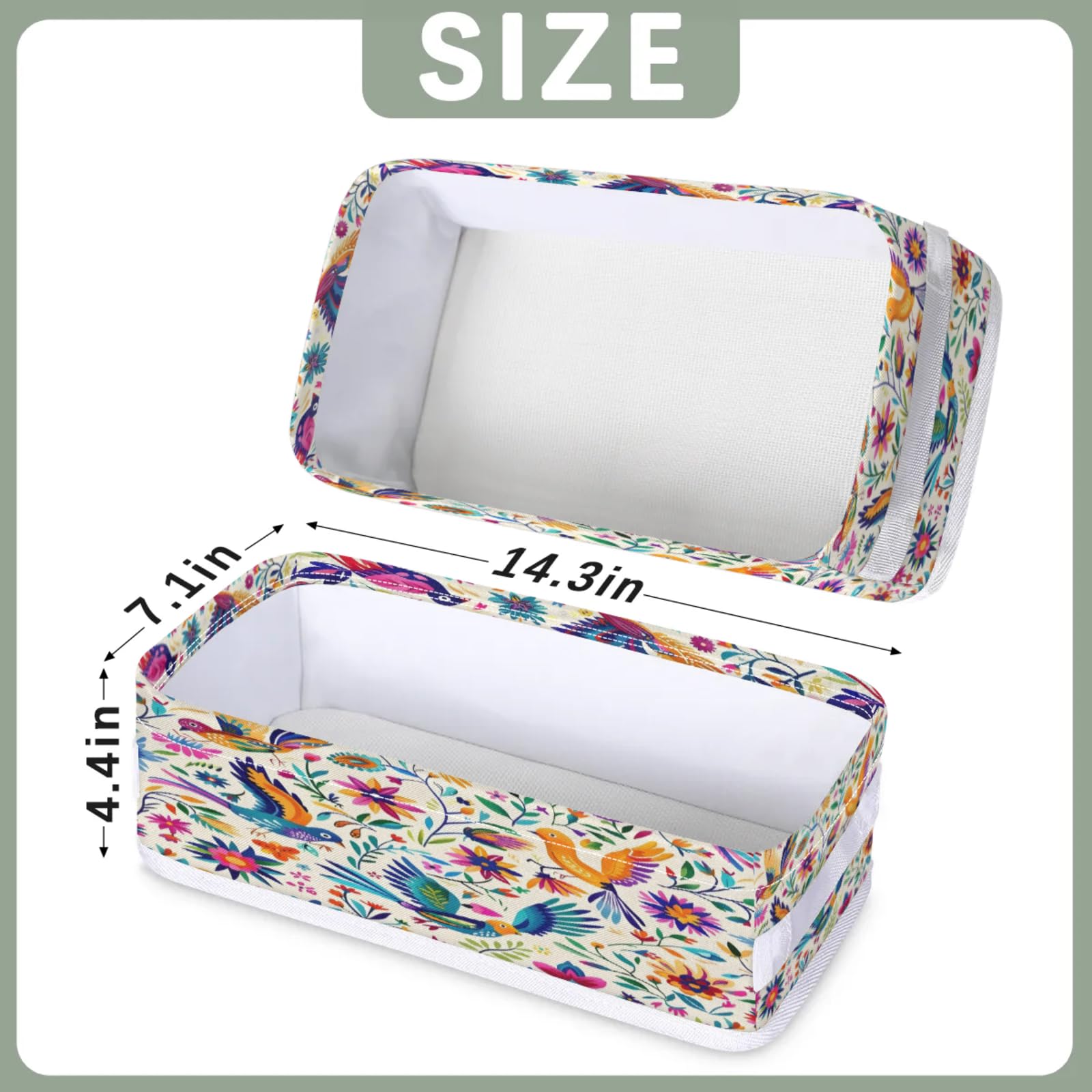 Tablerazzi Toilet Tank Topper Paper Basket with Handle, Mexican Bathroom Storage Basket for Organizing, Mexico Floral Bird Small Fabric Storage Bins for Bathroom Decor