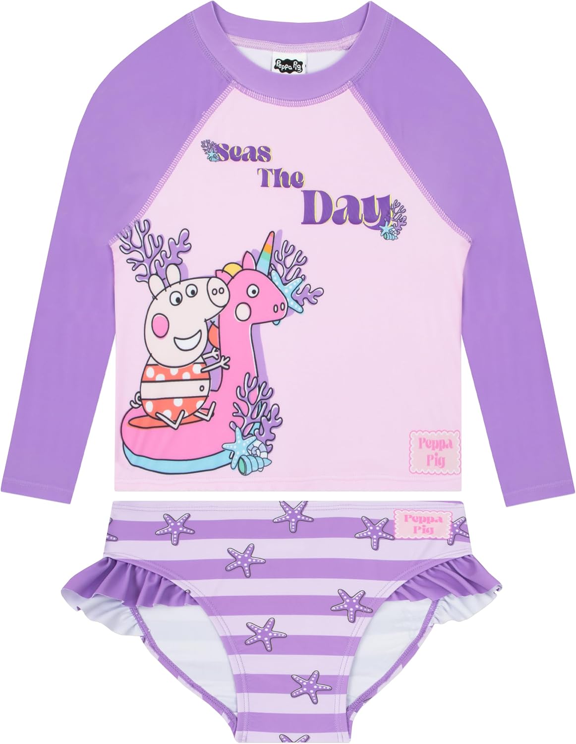 Peppa Pig Swimsuit Set, Long Sleeve Girls Two Piece Swimsuits, Seas The Day Girls Swimsuit