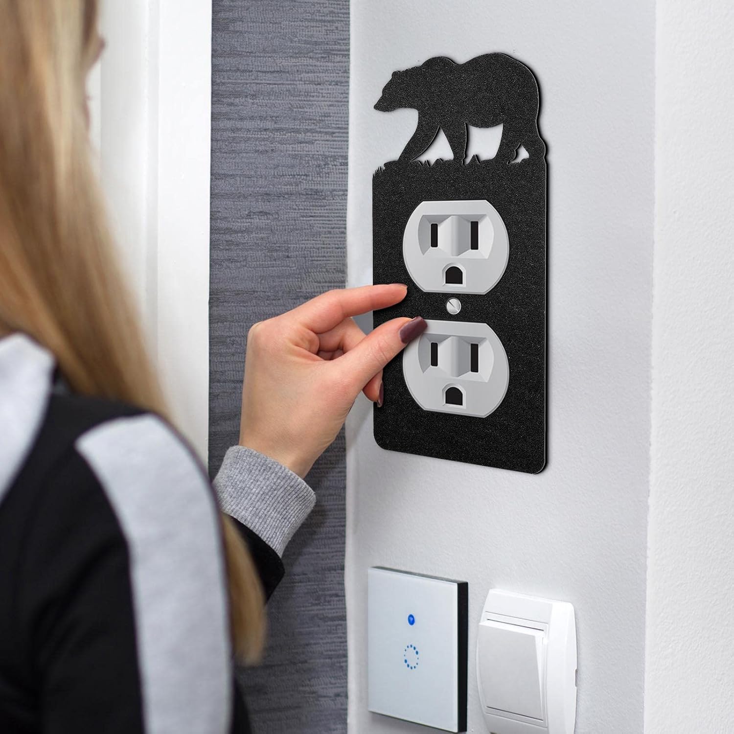 Lothee 6 Pcs Metal Bear Light Switch Cover Plate Moose Tree Mountain Elk Forest Outlet Plate Toggle Outlet Wall Cover for Home(Single Toggle)