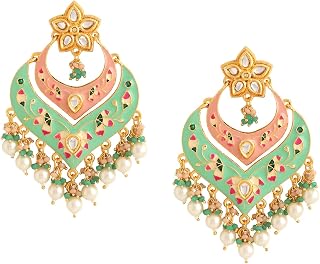 Yellow Chimes Earrings for Women and Girls Traditional Meenakari Chandbali | Gold Plated Meenakari Chandbali Earrings for ... Price In India