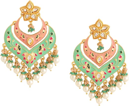 Yellow Chimes Earrings for Women and Girls Traditional Meenakari Chandbali | Gold Plated Meenakari Chandbali Earrings for ...