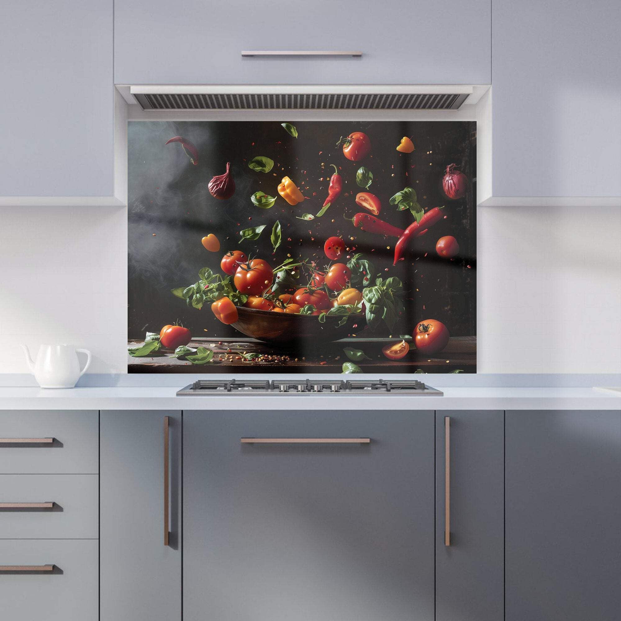 Warren Reed - Designer Premium Dynamic Levitation: Vegetable Ballet Kitchen Splashback 6Mm Toughened Glass Kitchen Splashback – Heat Resistant Splashback For Kitchens, Perfect For Cookers And Hobs, Polished Edges