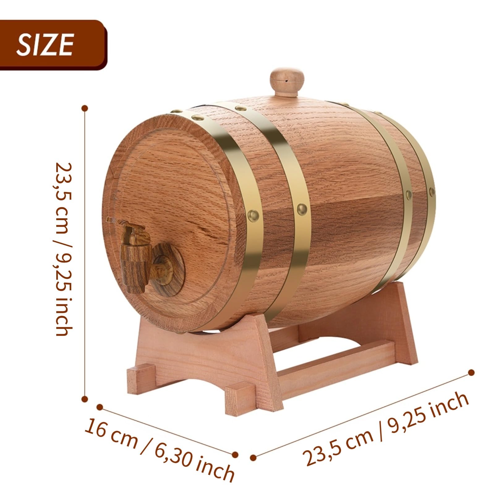 Greensen Barile in Legno di Quercia 3 Litri, Botte per Vino, Liquori e Conservazione Alimenti Distributore di Vino Vintage per Casa, Bar, Feste e Regali