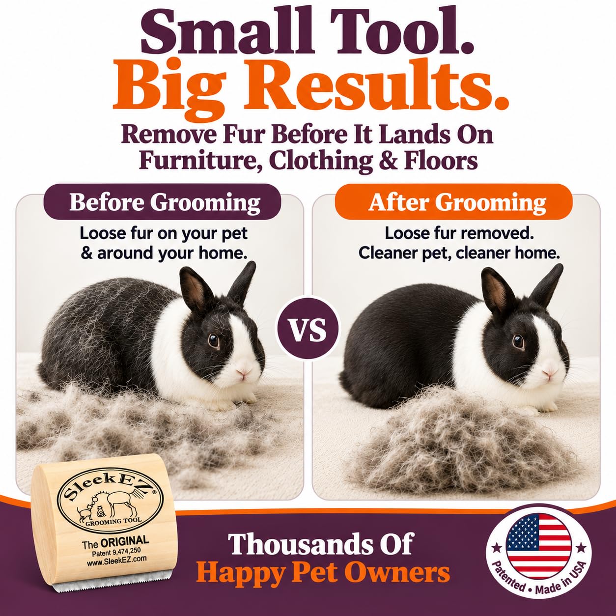 SleekEZ Cat Brush for Shedding - Deshedding Brush for Cats - Patented Grooming Tool for Removing Loose Fur, Undercoat & Hair - Made in USA - Works on Short, Medium & Long Coats view 4