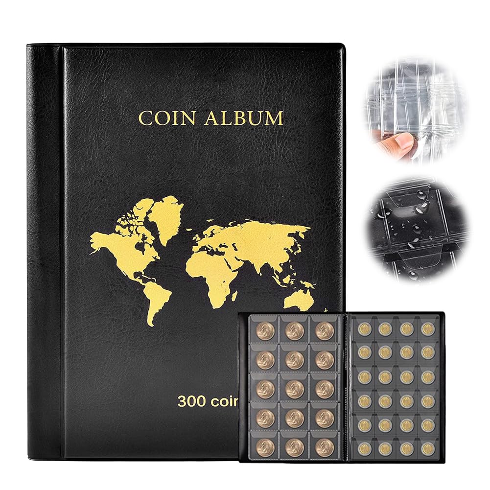 Coin Scrapbook 300 Pockets, 2 Euro Coins Scrapbook 33 x 33 mm/46 x 46 mm, Euro Coin Storage, Transparent Coin Album, Album for 2 Euro Coins