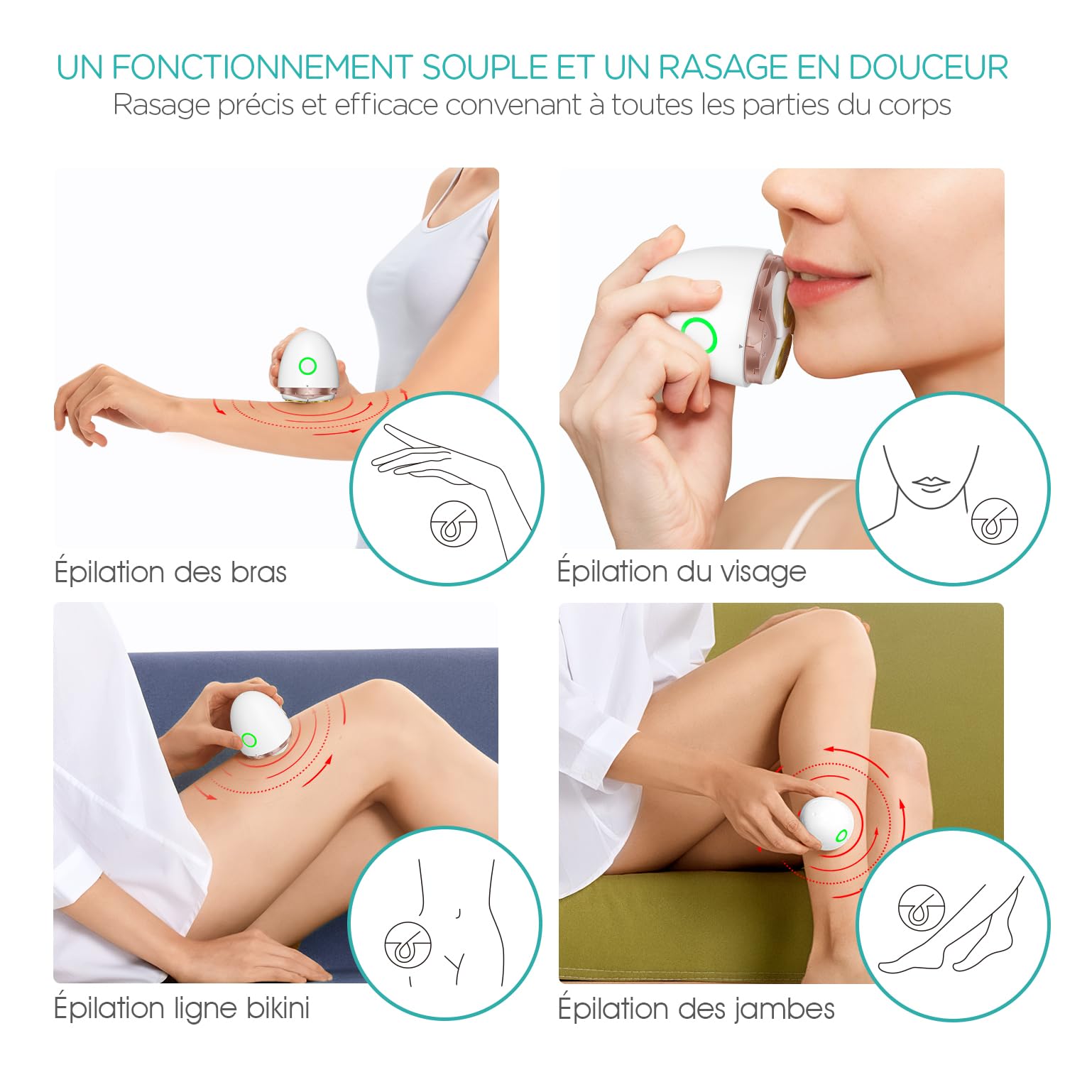 VOGOE Rasoir Electrique Femme - Indolore et Imperméable, Rechargeable, Rasoir Femme Electrique Pour Visage Corps Bras Jambes et Bikini, Tondeuse à poils corporels ES300 (Or)