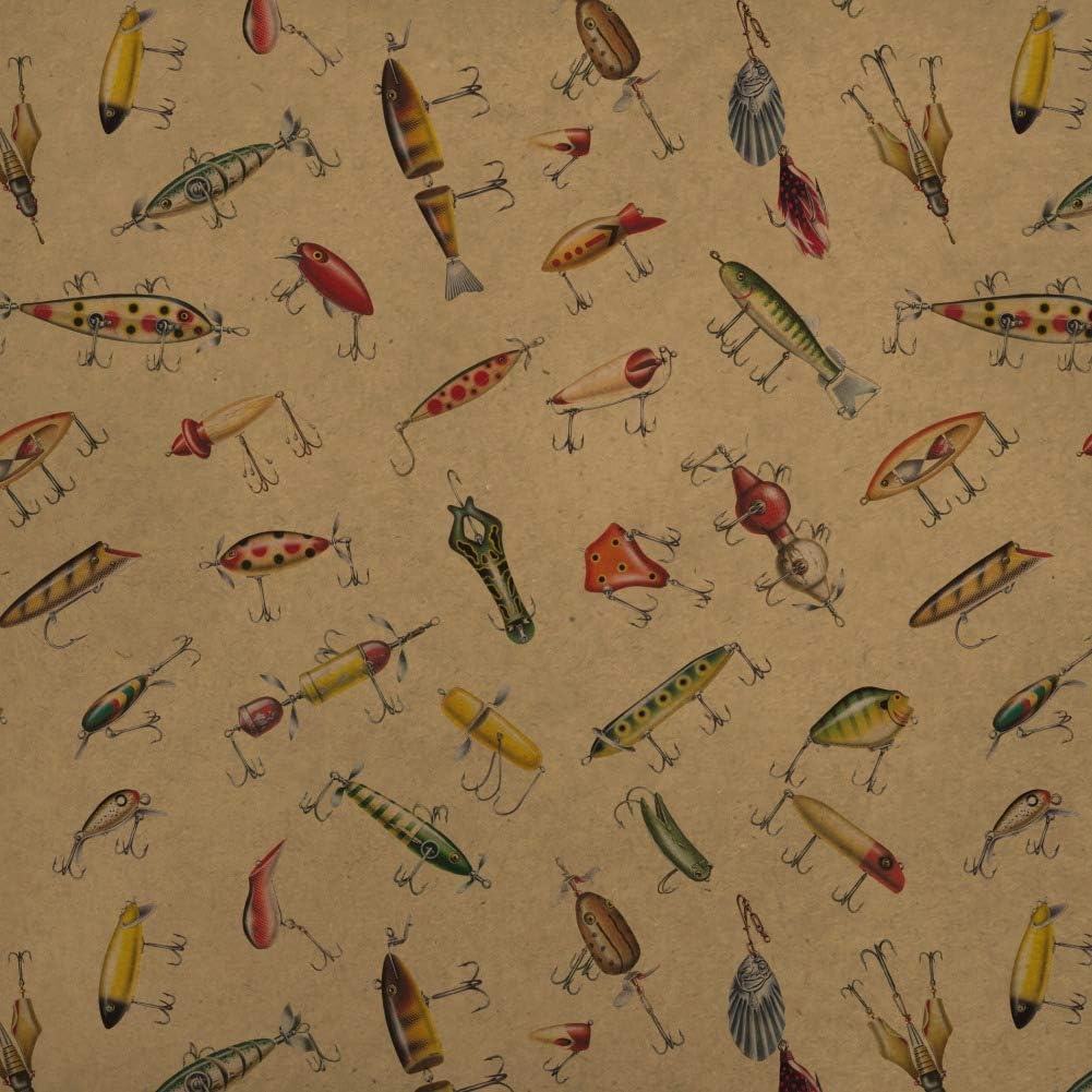 GRAPHICS & MORE Antique Fishing Fish Lures Premium Kraft Roll Gift Wrap Wrapping Paper