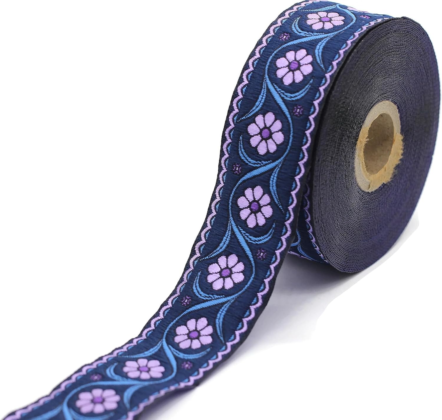 11 Yard Spool 1.37" Purple and Dark Blue Daisy Blossom Jacquard Ribbon Trim Woven Border Embroidery Lace Tape DIY Craft Accessories Embellishment 35938 V5