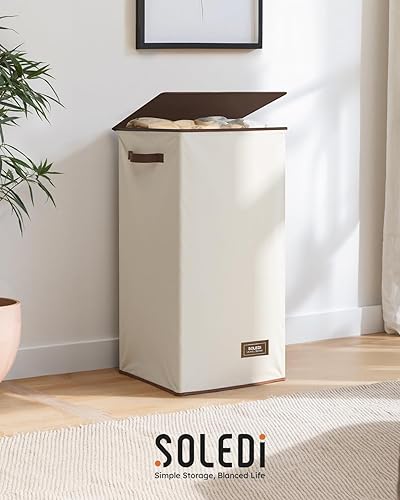 Miniatura 9 de SOLEDI Cesta plegable para la ropa sucia con tapa, 100 L XL, cesta grande con bolsa extraíble, almacenamiento conveniente, cestas para dormitorio,