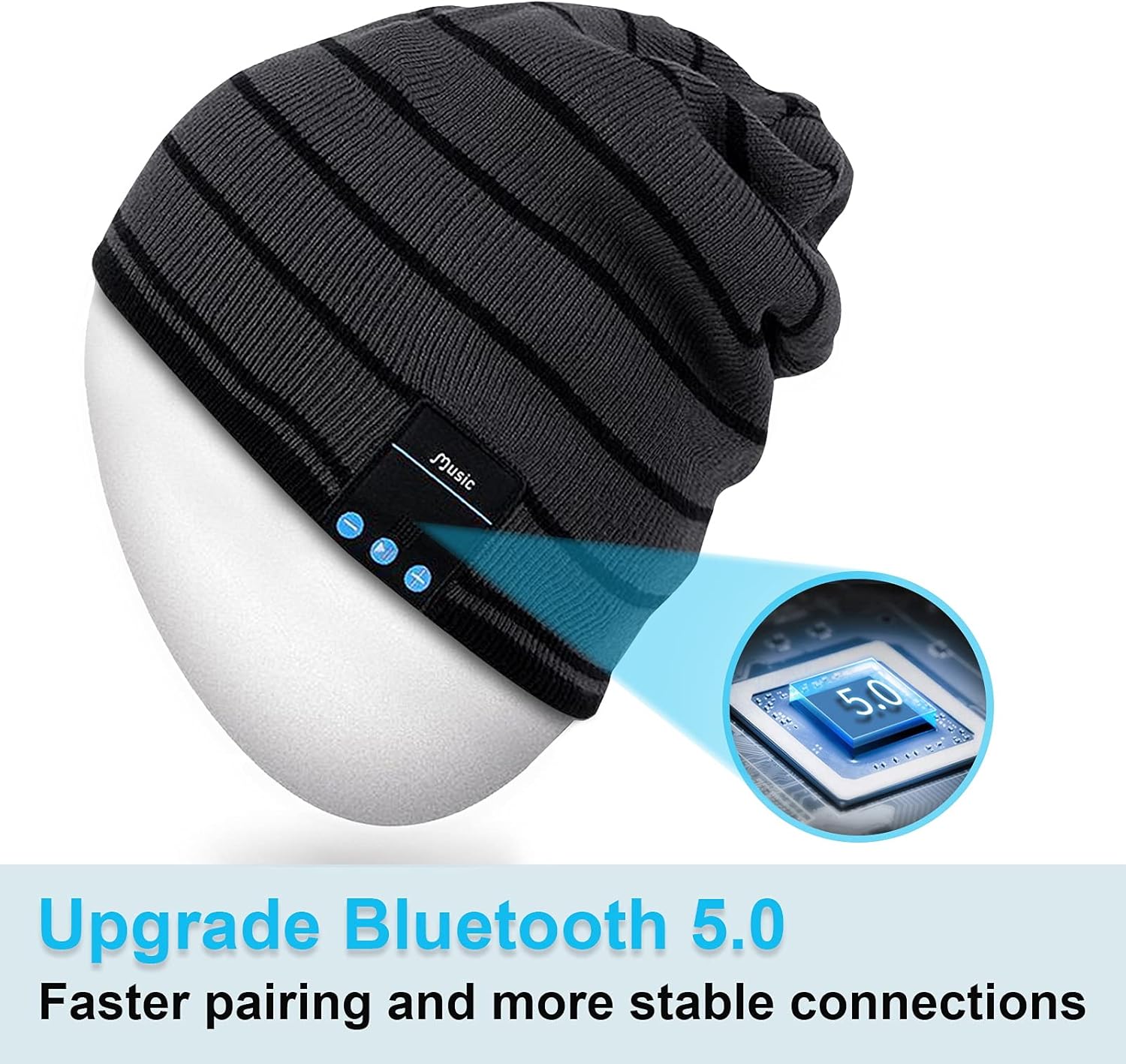 Bluetooth Beanie Hat, Bluetooth Beanie for Men Women, Beanie with Bluetooth Headphones, Music Hat with Bluetooth Speaker, Bluetooth Hats Bluetooth Skully Cap, for Dad Teens Husband : Electronics