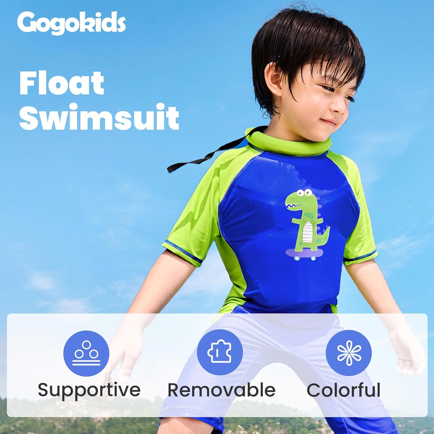 Gogokids Kids Floatation Swimsuit, One Piece Swimwear Float Suit Swim West for Beach Puddle Pool Jumper Boys Girls 2-6 Years