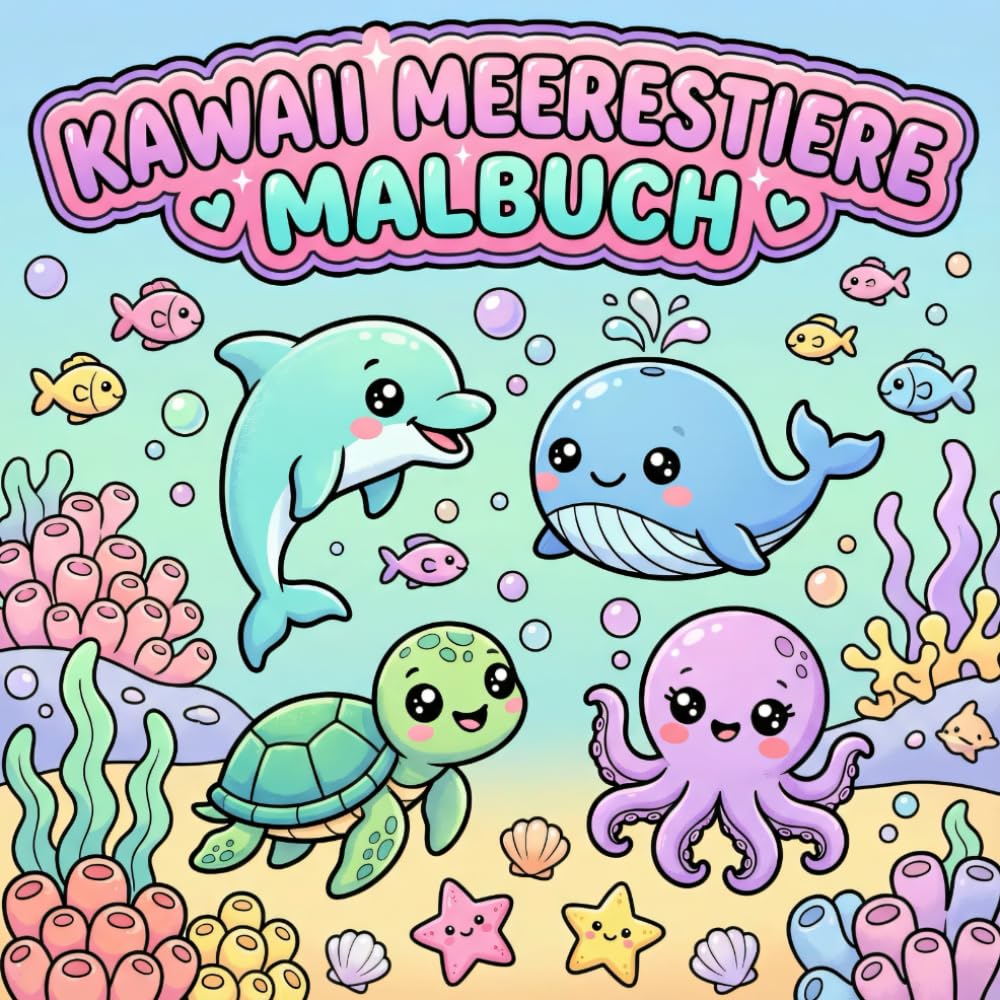Kawaii Meerestiere Malbuch für Kinder ab 4 – Süße Ozean Tiere zum Ausmalen: 60 niedliche Meerestiere‑Illustrationen | Entspannende Ausmalbilder mit ... Geschenk für Mädchen & Jungen (Kawaii Welten)