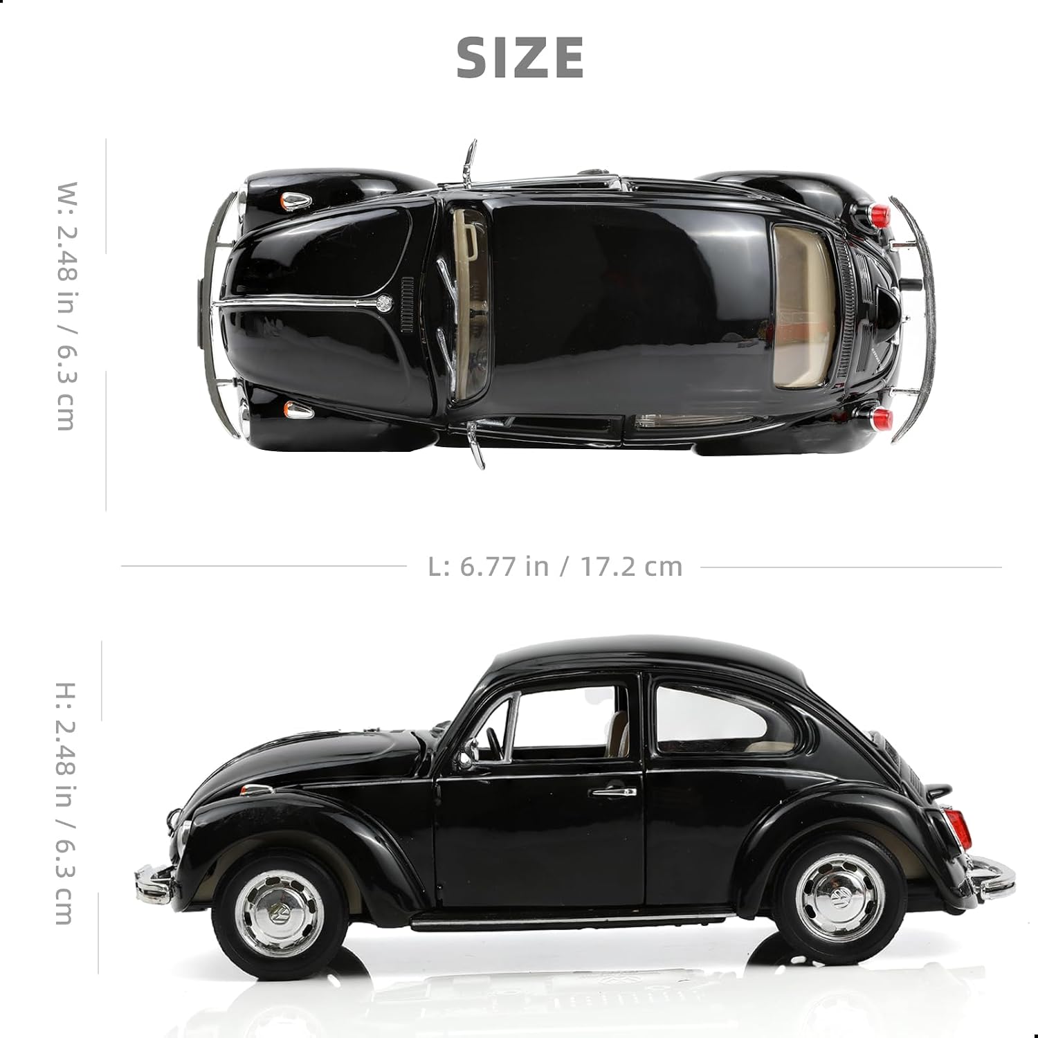 1/24 Beetle Car Toy Model Alloy Metal Diecast Classic Vehicle Model Toy Vintage Auto Black Bug Static Finished Collection Gift Ornament for Aldult Kid Men