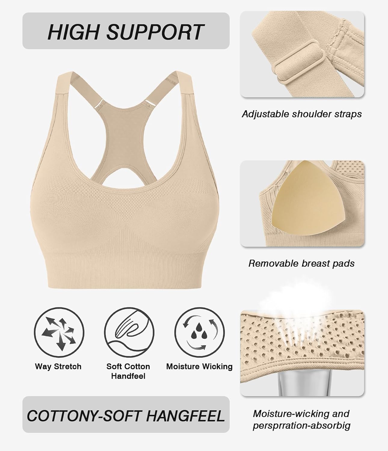 Comper Sports Bra for Women Workout Bras Sexy Wide Straps Yoga Bras with Removable Pads& Adjustable Straps