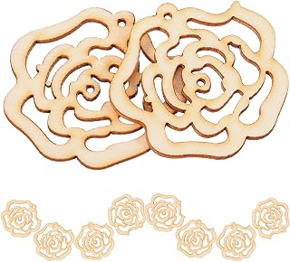 Hollow Rose Flower Mini Wooden Slices DIY Crafts Cutouts Wooden Scrapbooking Flower Shaped Hanging Ornaments for Valentine's Day Wedding Party Aniversary Christmas Hanging Decoration 10pcs