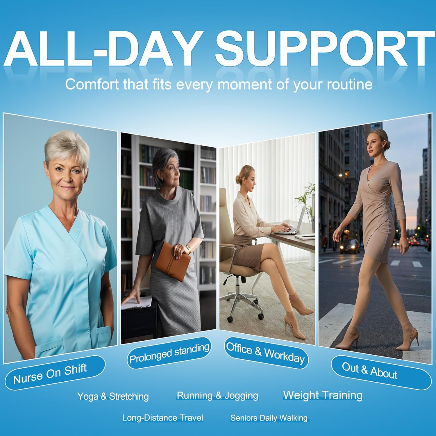 Medical Compression Pantyhose for Women & Men,20-30 mmhg Waist High Compression Stockings,Footless Graduated Support Compression Tights for Varicose Veins, Edema - Image 4