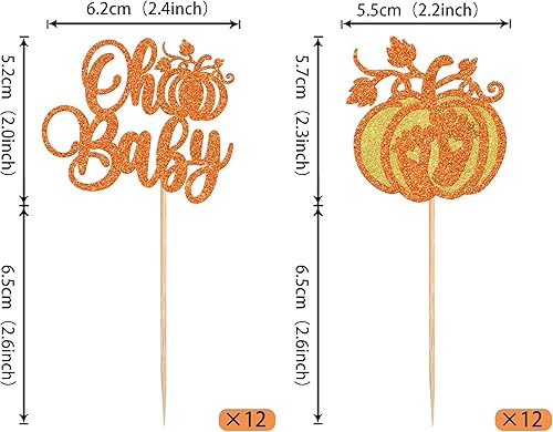 Miniatura 148 de Paquete de 24 adornos para cupcakes de calabaza con purpurina para cupcakes de calabaza para Acción de Gracias, baby shower, decoración de cupcakes