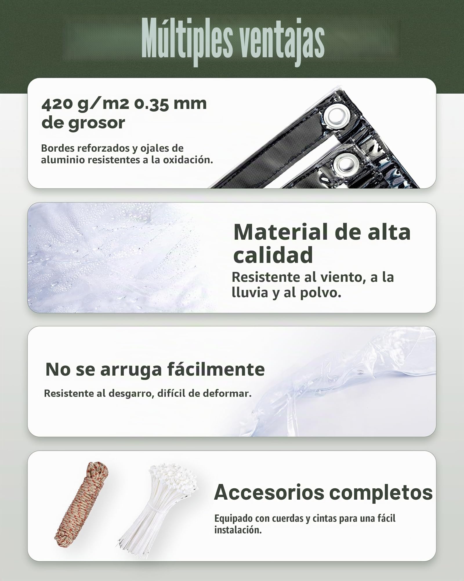 Lona transparente con ojales, 4 x 6 m, 420 g/m², lona protectora impermeable como protección contra la lluvia, el viento y el polvo, para exteriores con cuerda y bridas