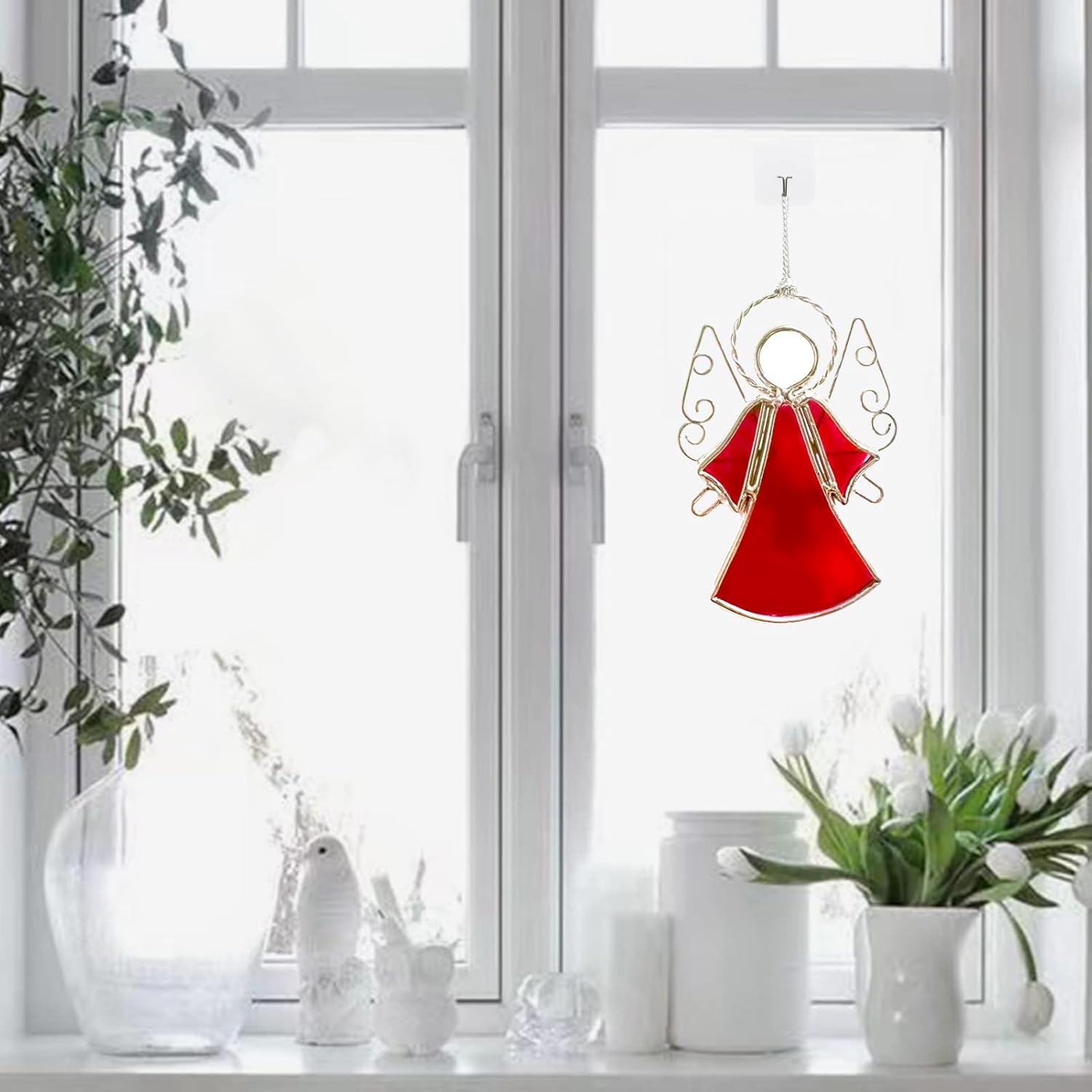 Angel Stained-Glass Window Hangings Sun-Catcher Ornament Indoor Windows Suncatcher Ornament, Memorial Sympathy Gifts for Friends Mom Teacher Christmas Tree Décor - Image 6