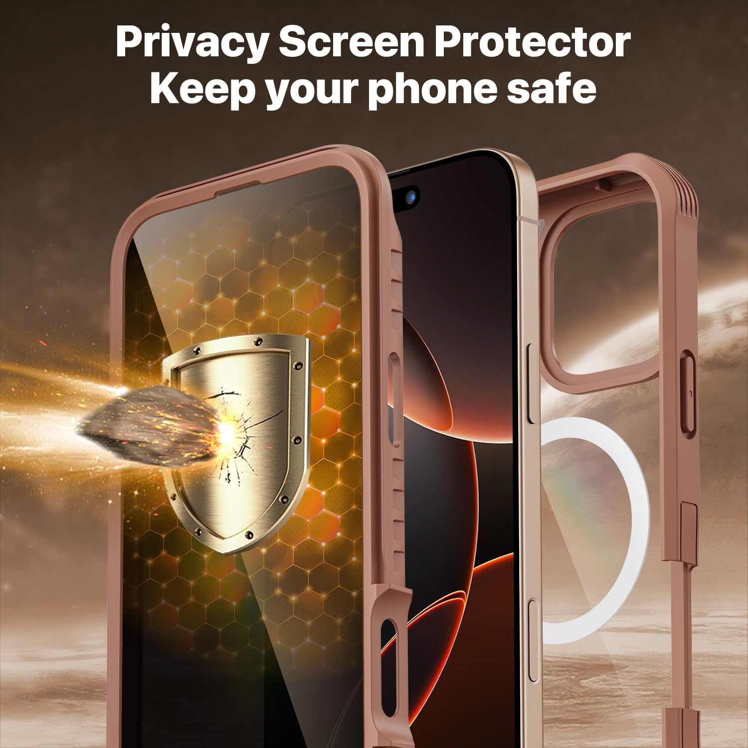 CENHUFO Magnetic Privacy for iPhone 16 Pro Max Case [Compatible with Magsafe] Full Body Phone Case Built-in 9H Tempered Glass Privacy Screen Protector and Camera Lens Protector Cover -Desert Brown - Image 6