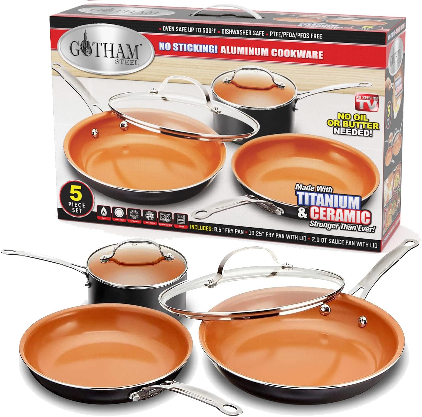 GOTHAM STEEL 5 Piece Kitchen Essentials Cookware Set with