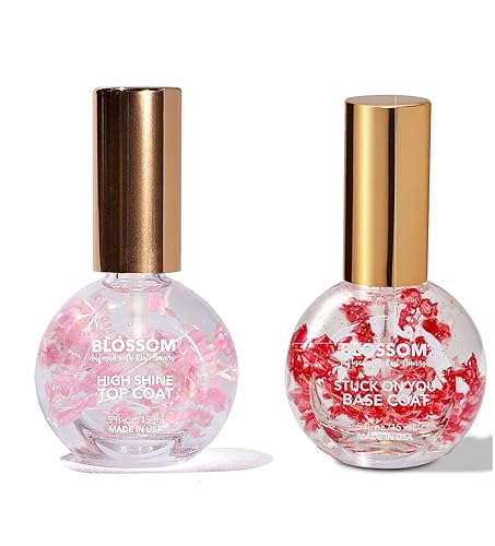 Blossom Capa superior de alto brillo laminado + capa base para esmalte de uñas, infundido con flores reales, fabricado en Estados Unidos, paquete de